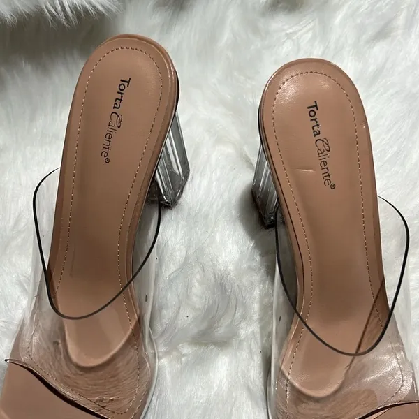 Torta Caliente (Size 8.5M) Clear/Nude Open Toe‎ Slip-on Block Heel. B76 - Image 4