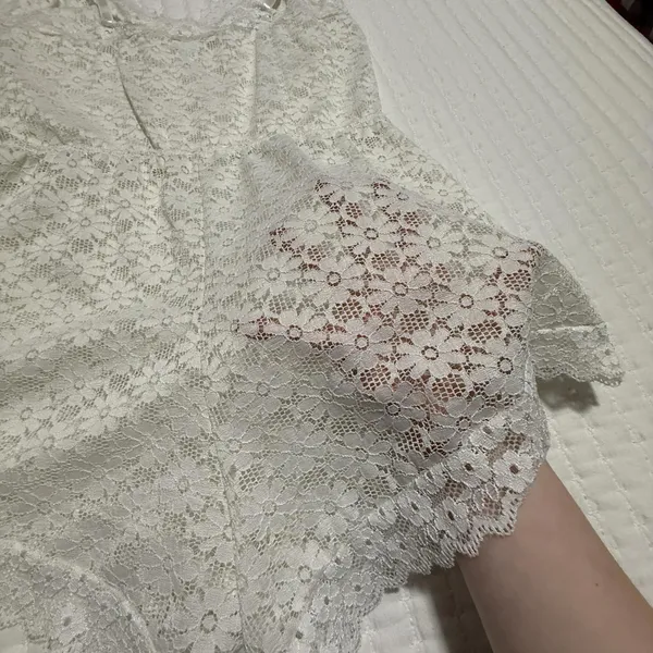 Frederick’s Of Hollywood White Floral Lace Romper Lingerie Sz L Large - Image 7
