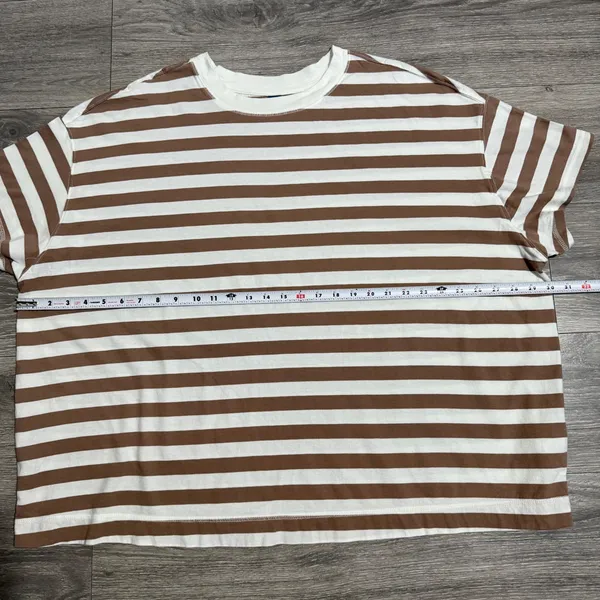 Old‎ Navy Womens T-Shirt 3X Brown White Striped Oversized Cotton Short Sleeve - Image 4