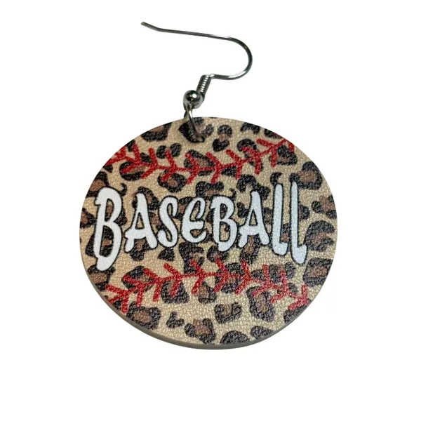Baseball Drop Earrings Leopard Print Sporty Game Day Jewelry Faux Leather Dangle - Image 4