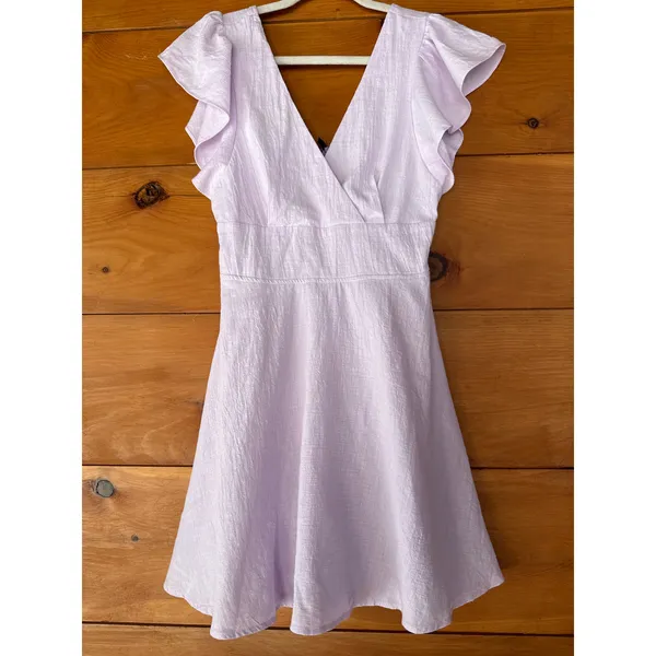 NWT Lulus Sweeten Me Up Lilac Flutter Sleeve Mini Dress With Pockets Weekend M - Image 2