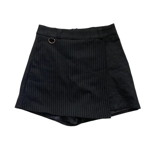 Princess Polly Black Everly Pinstripe‎ Skort Asymmetrical Wrap Front D-Ring 6 - Image 3