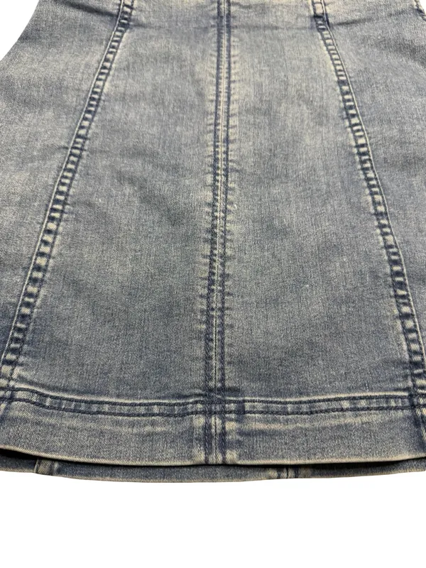 🦋 Free People Denim Mini Skirt Size 4 Blue Stretch Seamed Y2K Boho 🦋‎ - Image 3