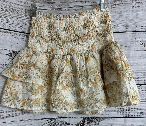 En Saison Skirt Womens Size Small ruched floral eyelet Ruffle Mini Tiered Boho - Image 4
