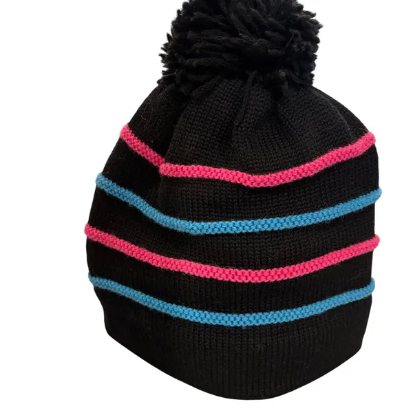 VTG 80s Hermans Wool Ski Hat Neon Pom Pom Beanie Apres Ski Gorpcore Streetwear - Image 2
