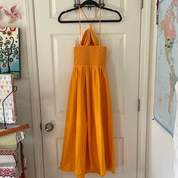 Banana Republic - POPLIN HALTER MIDI DRESS Turmeric Spice Size Small NWOT - Image 6