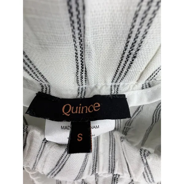 Quince Linen Pants Striped Small White Black Elastic Waist Pockets Sustainable - Image 11