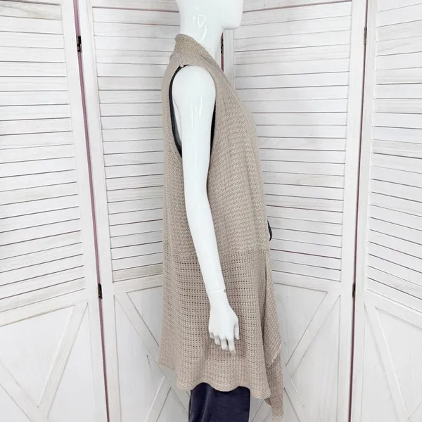 RXB Boho Open‎ Waterfall Long Cardigan Sweater Vest Tan Large Cotton - Image 3
