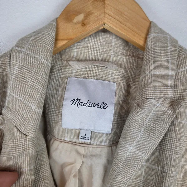 Madewell The Slim Linen Cotton Plaid Pockets Shoulder‎ Pads Blazer Women’s Sz 2 - Image 4