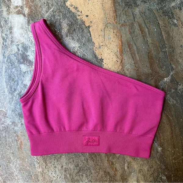 Bo+Tee One Shoulder Sports Bra Women’s Size Medium Pink - Image 8