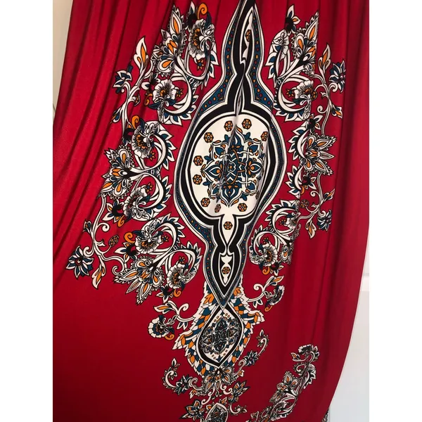 Red Maxi Dress Size 6 Black White Baroque Pattern Sleeveless London Times Slinky - Image 3