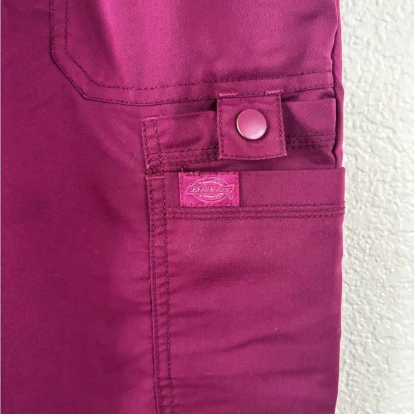Dickies Medical Scrub Pants XXS Wine Burgundy Cargo Utility Drawstring DK080 - Image 4