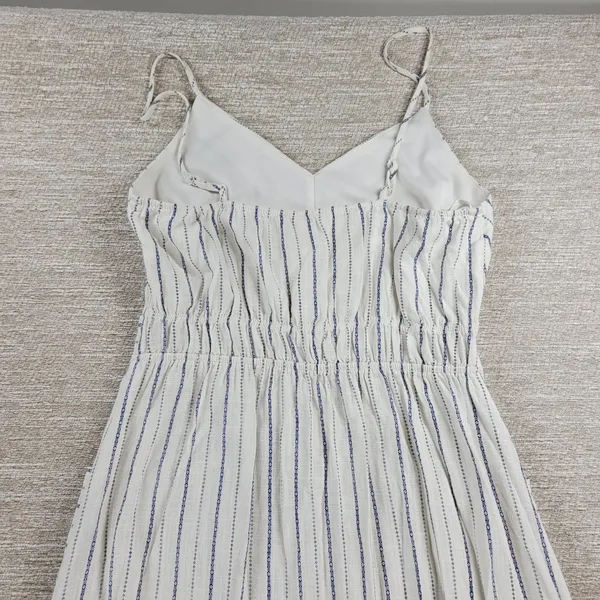 Monteau Los Angeles Linen Maxi Sundress Large White Blue Striped Rayon Slit - Image 14