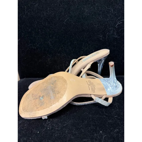 Steve Madden‎ Snappy Rhinestone Lucite Heel Sandals Tan Suede Crystal Strappy 9M - Image 3
