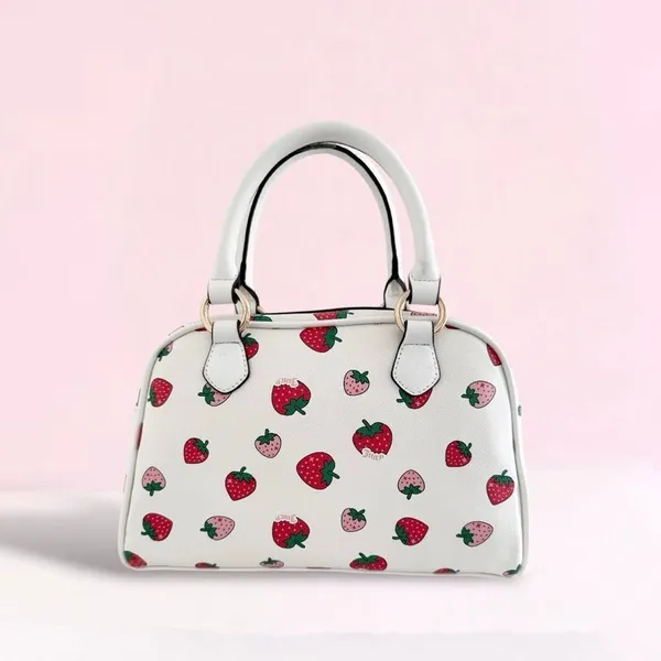 Juicy Couture White Sweet n Juicy LARGE Bowler Bag Satchel Strawberry Coin Purse - Image 7