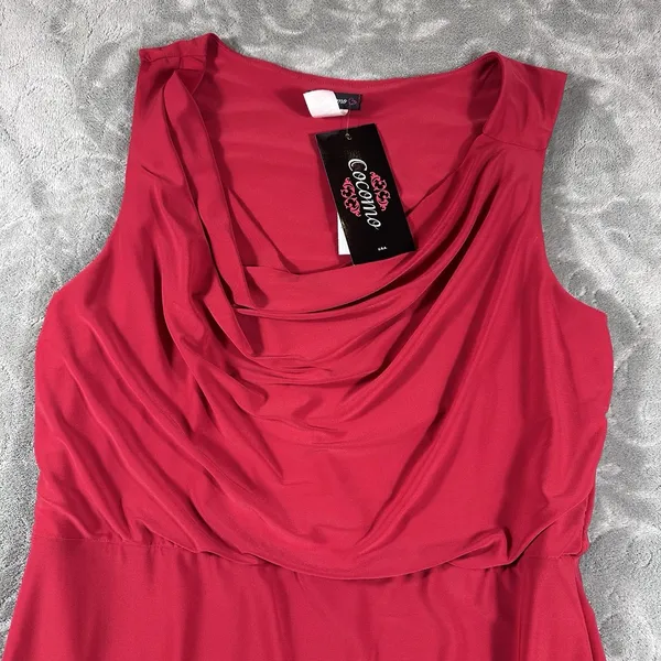 Cocomo Red Dress Large Cowl Neck Blouson Knee MIDI Elastic Waist Flattering Fit - Image 4