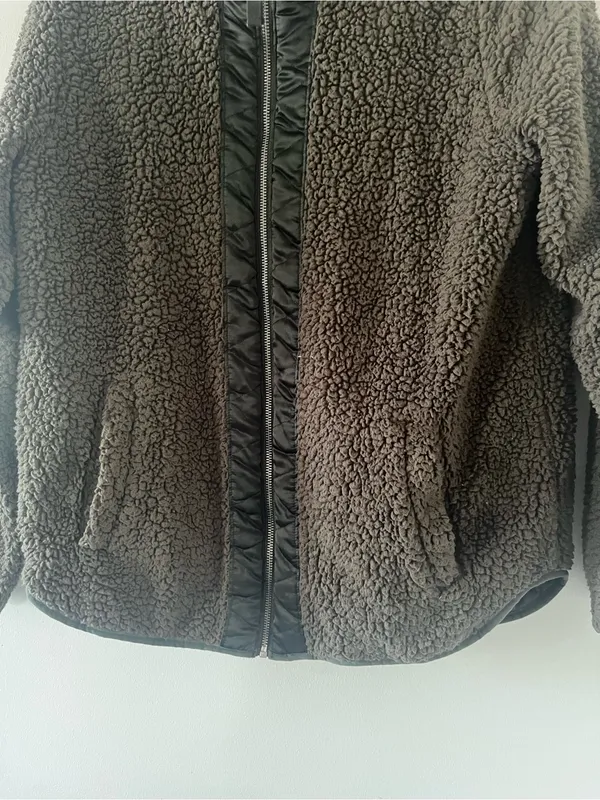 Abercrombie Olive Green Sherpa Teddy Fleece Jacket Large Full Zip Travel Casual - Image 3