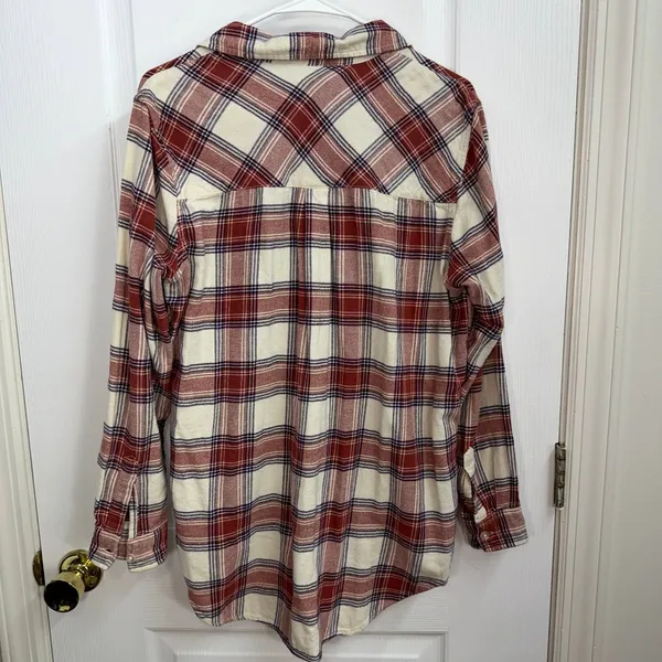GAP pink orange plaid button down‎ long sleeve collared flannel shirt casual M - Image 6