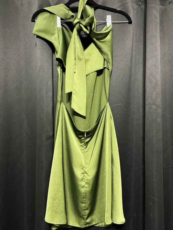 Green satin Shein Dress with back out - Image 2