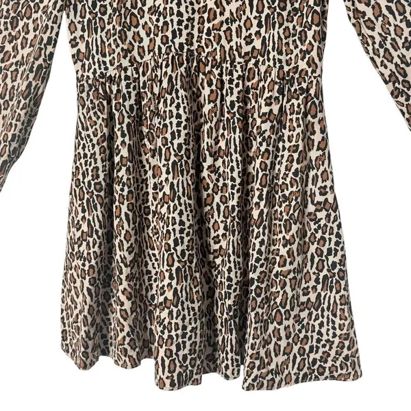 ZARA Leopard Print Babydoll Mini Dress Size S Skater Brown Animal Print Indie - Image 7