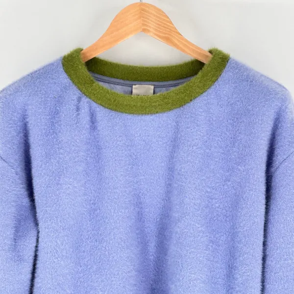 Maeve Anthropologie Sweater Women's M‎ Boxy Ringer Oversized Fuzzy Purple Green - Image 4