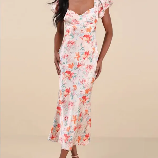 Elegant Floral Print Lulus Midi Dress - Image 2