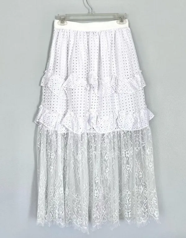 Senlis Lila White Eyelet & Lace Midi Skirt NWOT - Image 6