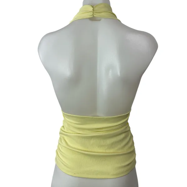 Zara Women's Yellow Halter Plunge V Neck Sleeveless Open Back Blouse Top Size M - Image 2
