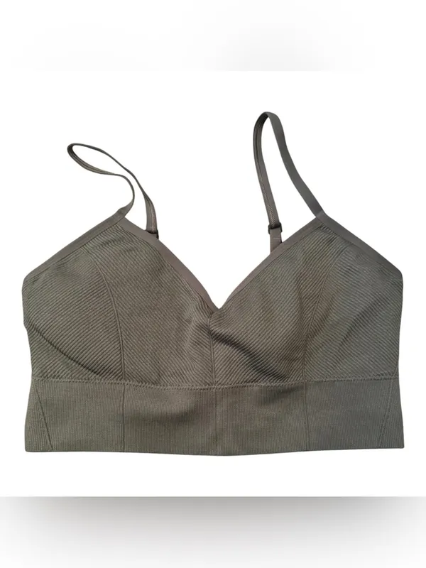 OFFLINE by Aerie Seamless Ribbed V-Neck Sports Bra Bralette Olive Green M - Image 2