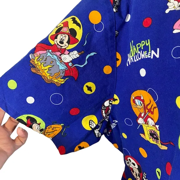 Disney Women’s Blue Mickey Mouse Halloween Wrap Tie Back Medical Scrub Top Sz XL - Image 6