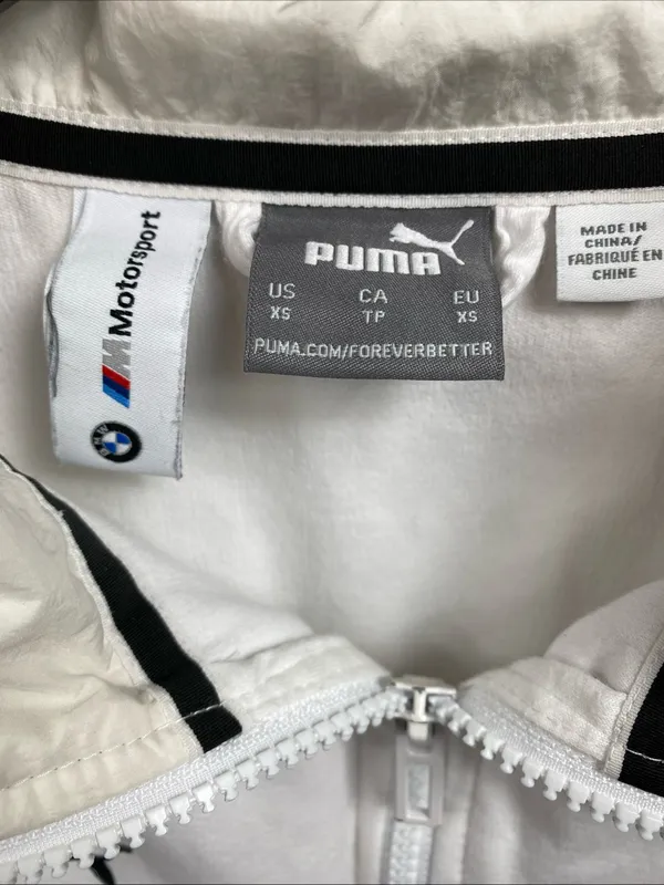 PUMA Jacket Womens BMW Motorsport Full Zip Pockets Racing Crop XS White Extra S - Image 3