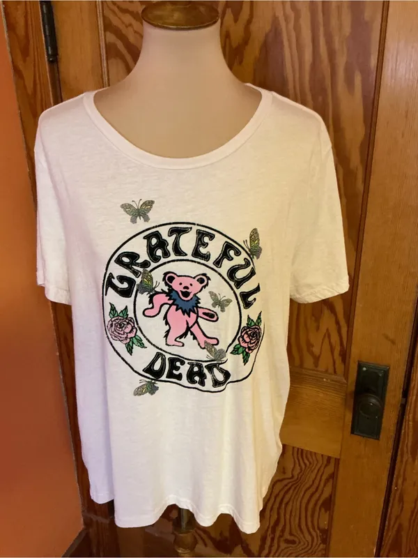 Grateful Dead Lucky Brand Dancing Bear Roses Flocked Graphic Tee XL - Image 9