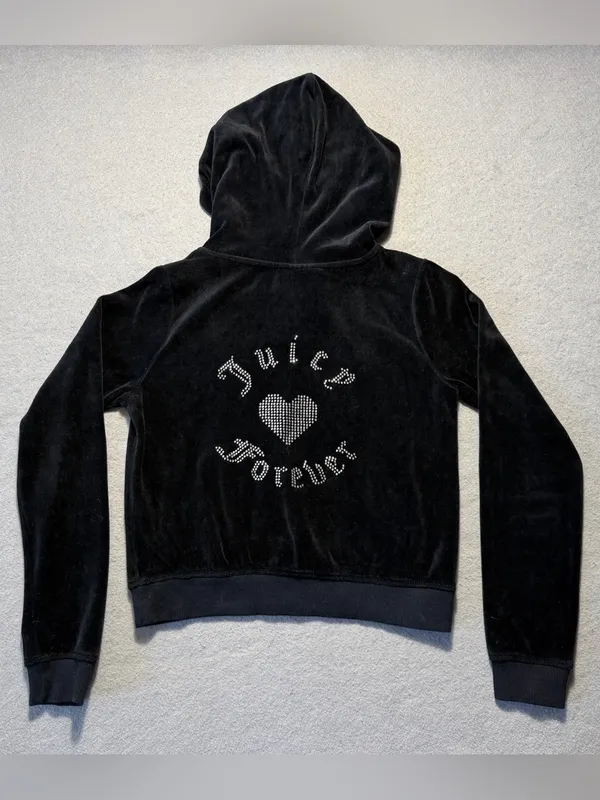 Juicy Couture x Forever 21 Women’s Small Black Velour Rhinestone Zip Glam Hoodie - Image 2