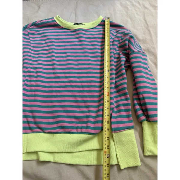 Trendy Queen Pink And Teal Striped Crew Neck Sweatshirt Women's Size S - Image 5