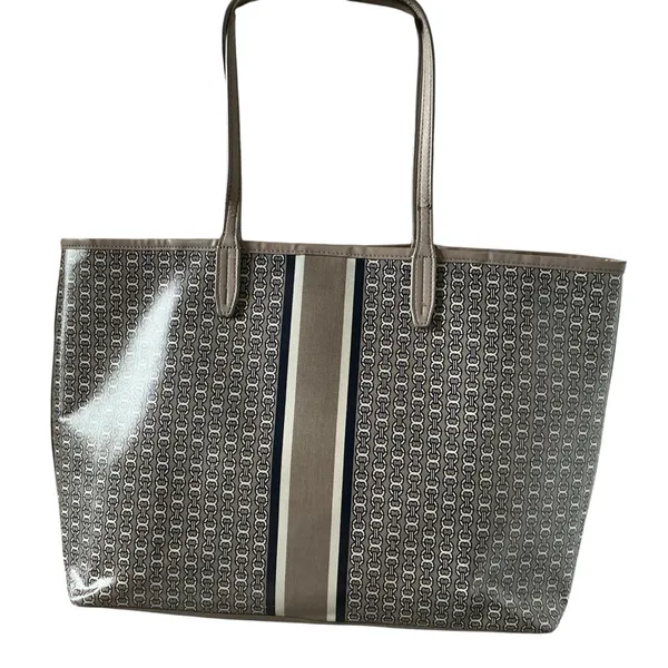 Tory Burch Gemini link large tote in grey coated canvas travel casual handbag - Image 2
