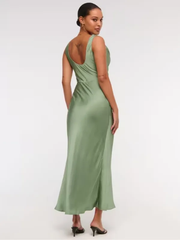 Abercrombie & Fitch A&F Satin Cowl Neck Draped Maci Dress Lush Green XL NEW $140 - Image 5