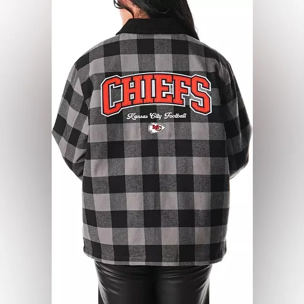 Kansas City Chiefs flannel‎ jacket black gray buffalo plaid women’s size large - Image 2