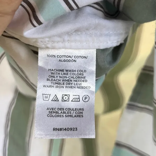 LOFT Women's Sage Green & White Striped Patch Pocket Shirt Size M - Image 5