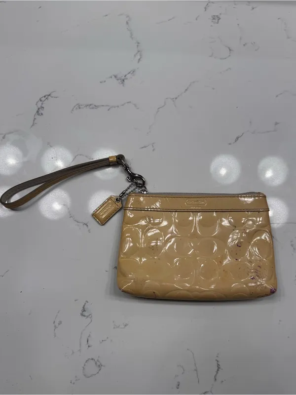 Coach Signature Print Patent Leather Wristlet - Image 6