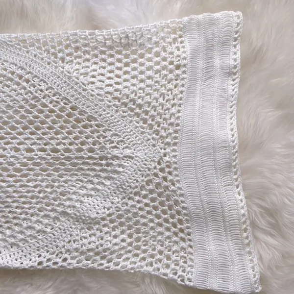 White Bohemian Crochet Knit Sheer Beach Cotton Cover Up Shirt Dress S M … - Image 10