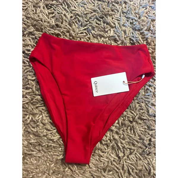 QUINCE High Rise High Leg Bikini Bottom Cherry Red NWT Sz Small S SLOW FASHION - Image 4