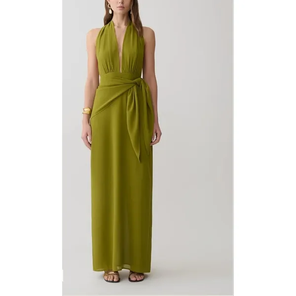 Meshki Maxi Dress Halter Gianna Size S Olive Green - Image 8