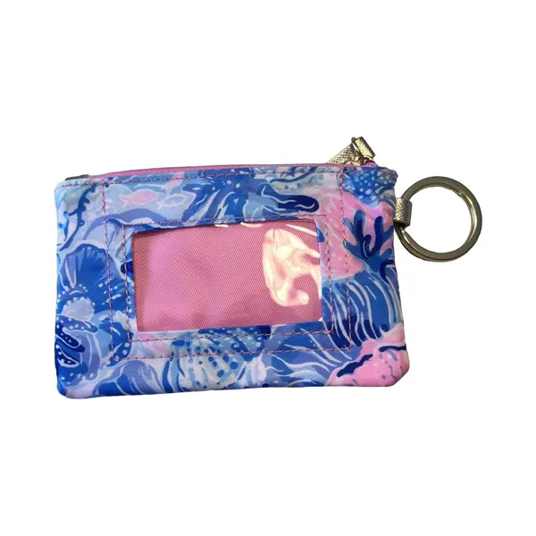 Lilly Pulitzer ID‎ Case Keychain Wallet Blue Pink Tropical Sea Life Gold Trim - Image 3