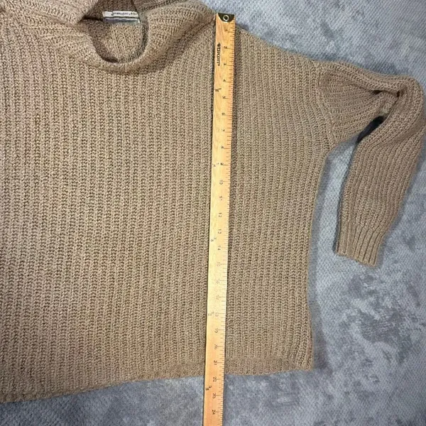 Anthropologie Medium Beige Chunky Knit Mock Neck Sweater Oversized Boxy Pullover - Image 7