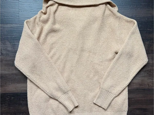 Aerie Beige Cowl-Neck Button Pullover Sweater - Image 3