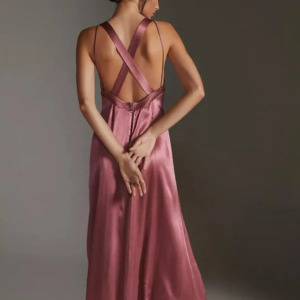 Anthropologie Satin Midi Dress in Mauve - Image 2