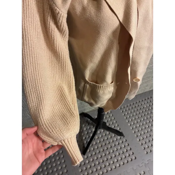 Peach Knit Button Front Cardigan‎ Sweater with Lapel Collar and Pockets Small - Image 2