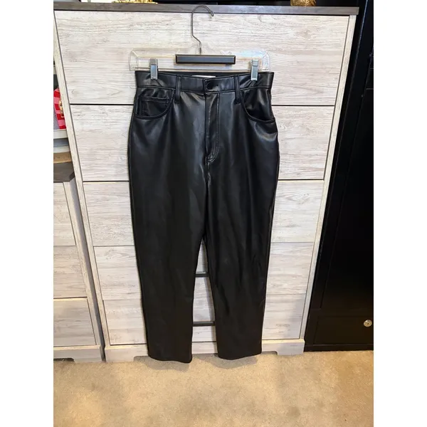 Abercrombie & Fitch Curve Love Vegan Leather Ankle Straight Pants Black 29/8 - Image 2