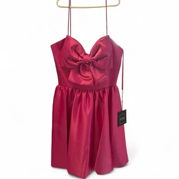 Mac Duggal Pink Mini Dress Bow Size 6 Present Sexy Cute Elle Rush Date Dance NWT - Image 3