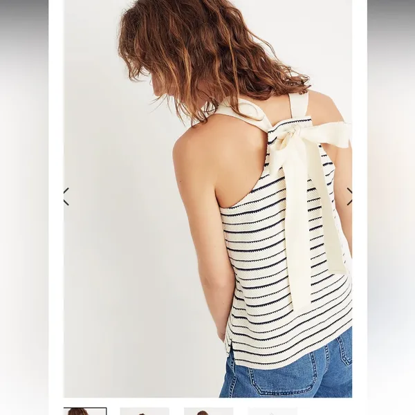 Madewell Texture‎ & Thread Striped Bow-Back Tank Top. Size Small - Image 2